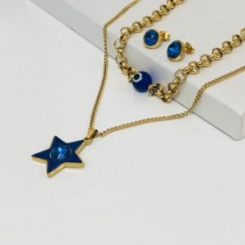 Conjunto acero inoxidable estrella y ojo azul