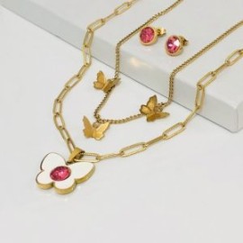 Conjunto 2 lienzos acero inoxidable mariposa blanca