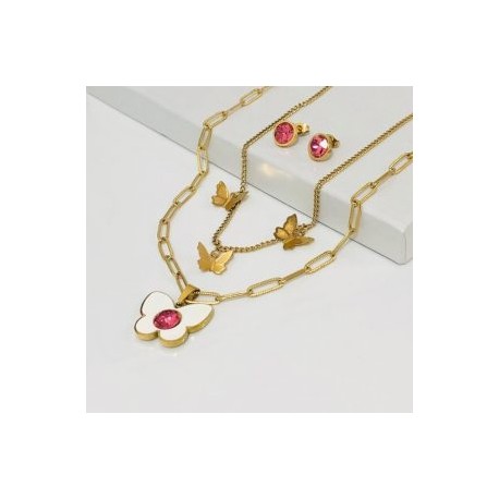 Conjunto 2 lienzos acero inoxidable mariposa blanca