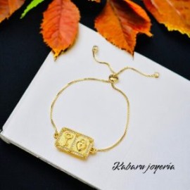 Pulsera chapa de oro 18k moda corazón llave