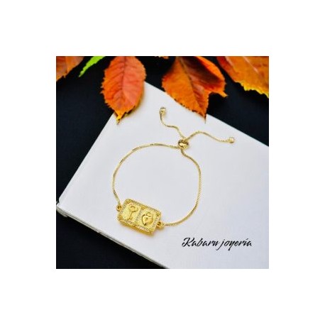 Pulsera chapa de oro 18k moda corazón llave