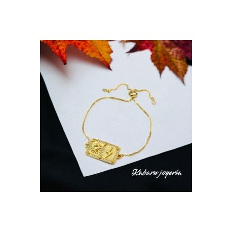 Pulsera chapa de oro 18k moda sol y trueno