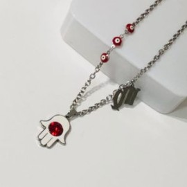Collar acero inoxidable mano Fátima blanca