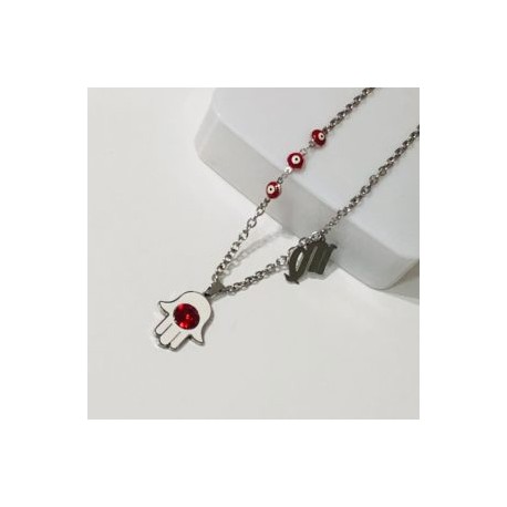 Collar acero inoxidable mano Fátima blanca