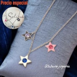 Collar acero inoxidable estrellas rosa blanca y negra