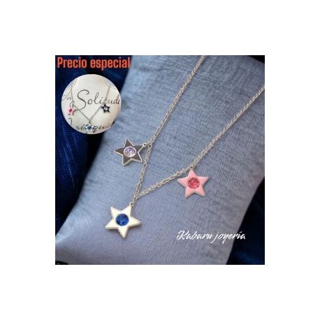 Collar acero inoxidable estrellas rosa blanca y negra
