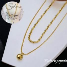 Collar dorado 2 lienzos acero inoxidable bola