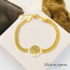 Pulsera dorada acero inoxidable arbol de la vida