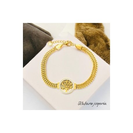 Pulsera dorada acero inoxidable arbol de la vida