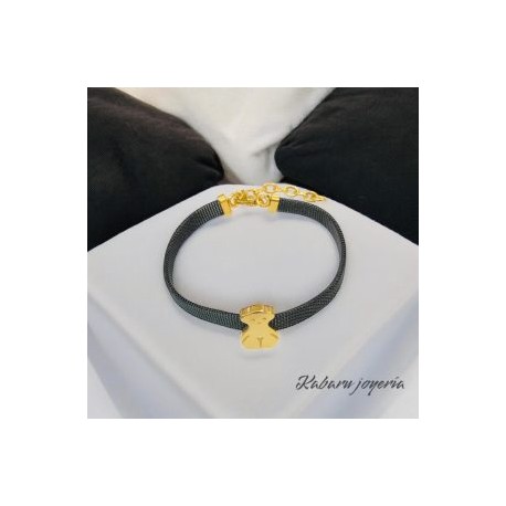 Pulsera color negra acero inoxidable ositos tous