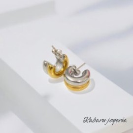Aretes dorados acero inoxidable bicolor