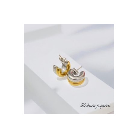Aretes dorados acero inoxidable bicolor