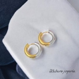 Aretes dorados acero inoxidable bicolor