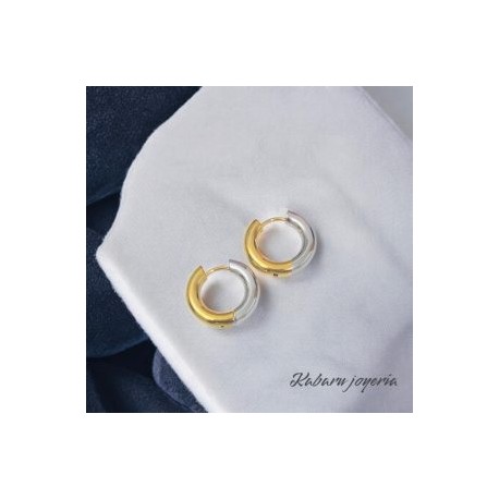 Aretes dorados acero inoxidable bicolor