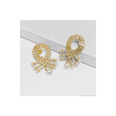 Aretes brillantes de perla chapa de oro 18k