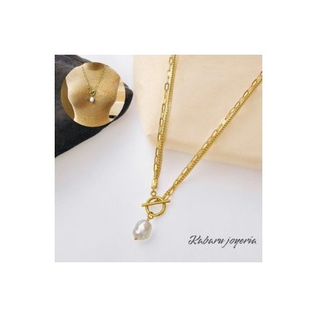 Collar dorado acero inoxidable perla