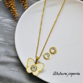 Conjunto acero inoxidable mariposa blanca