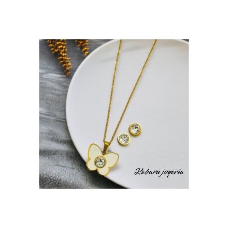 Conjunto acero inoxidable mariposa blanca