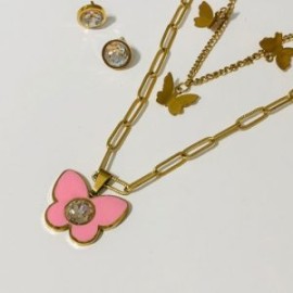 Conjunto 2 lienzos acero inoxidable mariposa rosa