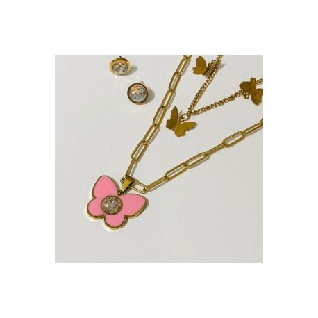 Conjunto 2 lienzos acero inoxidable mariposa rosa