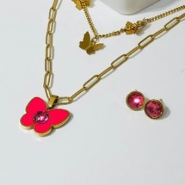 Conjunto 2 lienzos acero inoxidable mariposa fiusha