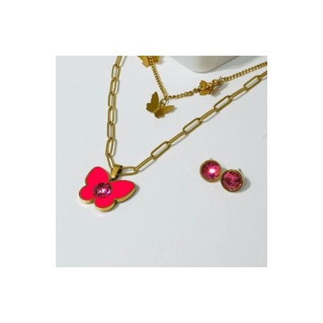 Conjunto 2 lienzos acero inoxidable mariposa fiusha