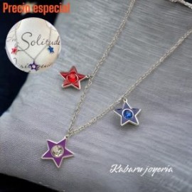 Collar acero inoxidable estrellas roja morada y azul