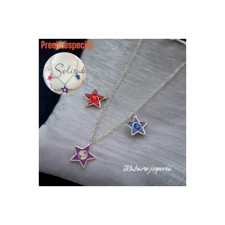 Collar acero inoxidable estrellas roja morada y azul