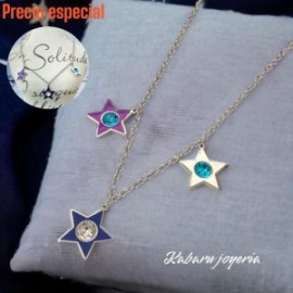 Collar acero inoxidable estrellas morada azul y blanca