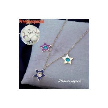 Collar acero inoxidable estrellas morada azul y blanca