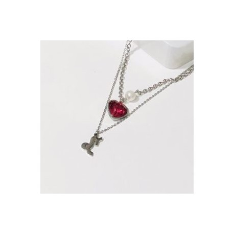 Collar 2 lienzos acero inoxidable corazón coral