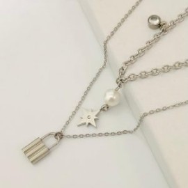 Collar 2 lienzos acero inoxidable estrella candado
