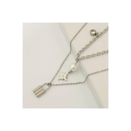 Collar 2 lienzos acero inoxidable estrella candado