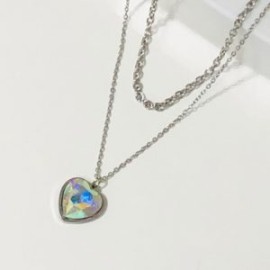 Collar 2 lienzos acero inoxidable corazón  tornasol blanco