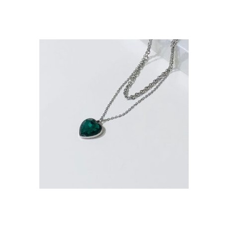 Collar 2 lienzos acero inoxidable corazón verde