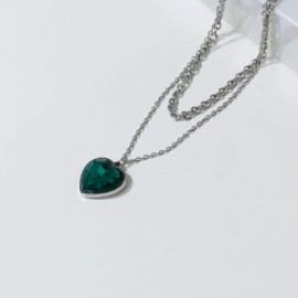 Collar 2 lienzos acero inoxidable corazón verde