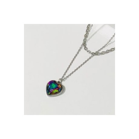 Collar 2 lienzos acero inoxidable corazón  tornasol metálico