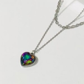 Collar 2 lienzos acero inoxidable corazón  tornasol metálico