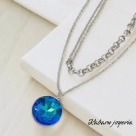 Collar color plata acero inoxidable circulo azul tornasol
