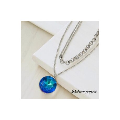 Collar color plata acero inoxidable circulo azul tornasol