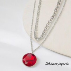 Collar color plata acero inoxidable circulo rojo