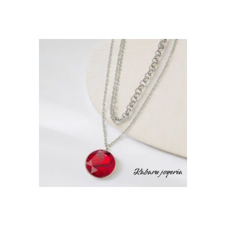 Collar color plata acero inoxidable circulo rojo