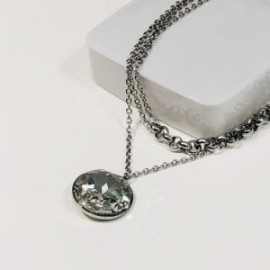 Collar color plata acero inoxidable circulo blanco