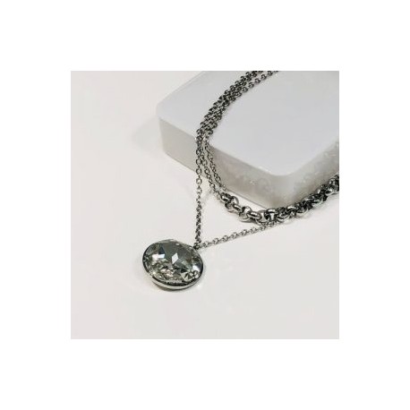 Collar color plata acero inoxidable circulo blanco