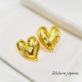 Aretes dorados corazon chapa de oro 18k