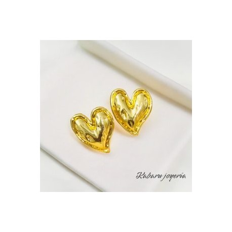 Aretes dorados corazon chapa de oro 18k