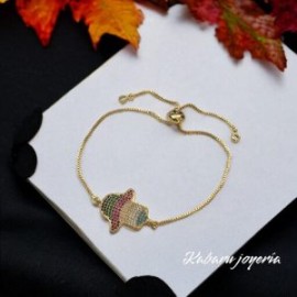 Pulsera chapa de oro 18k moda mano de Fátima