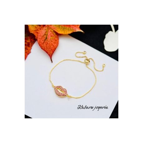 Pulsera chapa de oro 18k diseño kiss