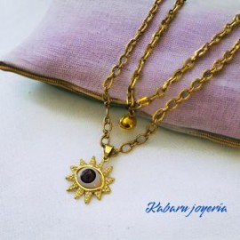 Collar dorado 2 lienzos acero inoxidable ojo y sol