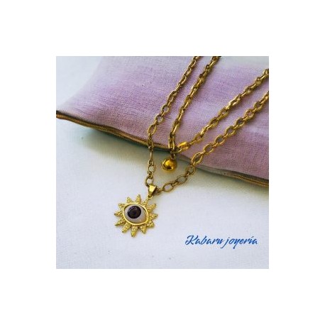 Collar dorado 2 lienzos acero inoxidable ojo y sol